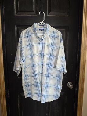 Men's Blue Plaid Short Sleeve Button-Up Shirt Size 3XL